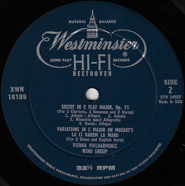 Beethoven* : Octet In E Flat, Op. 103 / Octet Rondino In E Flat Major, Op. Posth. / Sextet In E Flat Major, Op. 71 / Variations In Cmajor On Mozart’s “Là Ci Darem La Mano” (LP, Mono, RE)