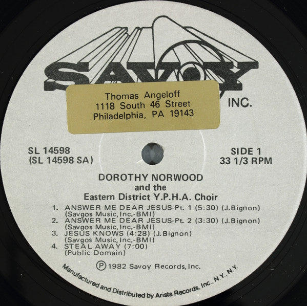 Dorothy Norwood And The Eastern District Y.P.H.A. Choir : Answer Me Dear Jesus (LP, Album)