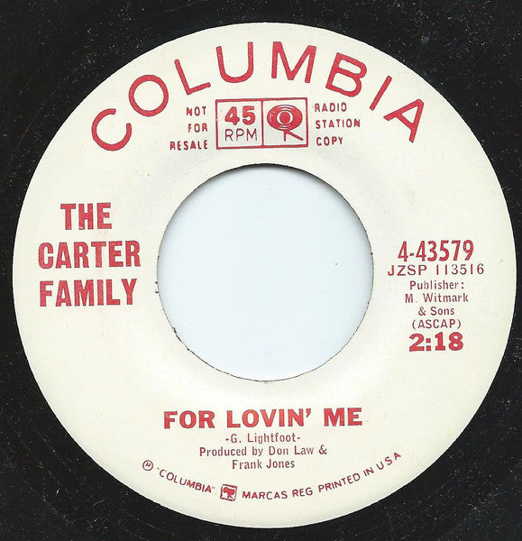 The Carter Family : I Walk The Line / For Lovin' Me (7", Promo)