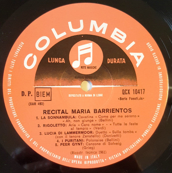Maria Barrientos : Recital Maria Barrientos (LP, Comp, Mono)