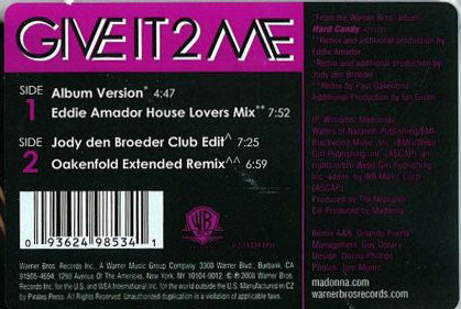 Madonna : Give It 2 Me (12", Pic)