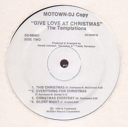 The Temptations : Give Love At Christmas (LP, Album, Ltd, Promo)