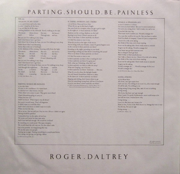 Roger Daltrey : Parting Should Be Painless (LP, Album, Spe)
