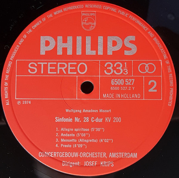 Wolfgang Amadeus Mozart / Concertgebouworkest, Josef Krips : Sinfonien Nr. 30 D-dur KV 202 / Nr. 23 D-dur KV 181 / Nr. 28 C-dur KV 200 (LP)