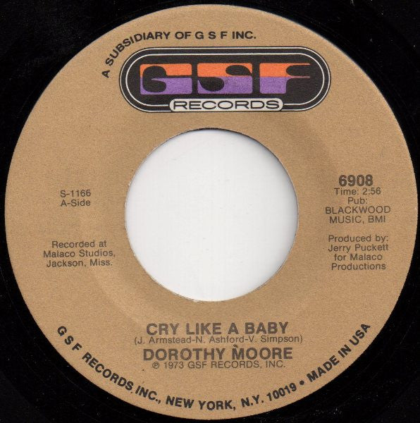 Dorothy Moore : Cry Like A Baby (7")