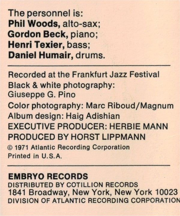Phil Woods And His European Rhythm Machine : At The Frankfurt Jazz Festival (LP, Album, MO)