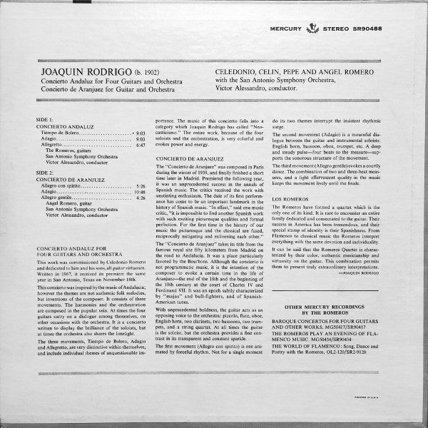 Rodrigo*, The Romeros, Angel Romero (2), San Antonio Symphony Orchestra, Victor Alessandro : Concierto Andaluz For Four Guitars And Orchestra · Concierto De Aranjuez For Solo Guitar And Orchestra (LP)