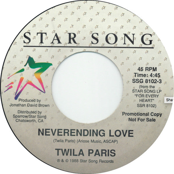 Twila Paris : Neverending Love (7", Promo)
