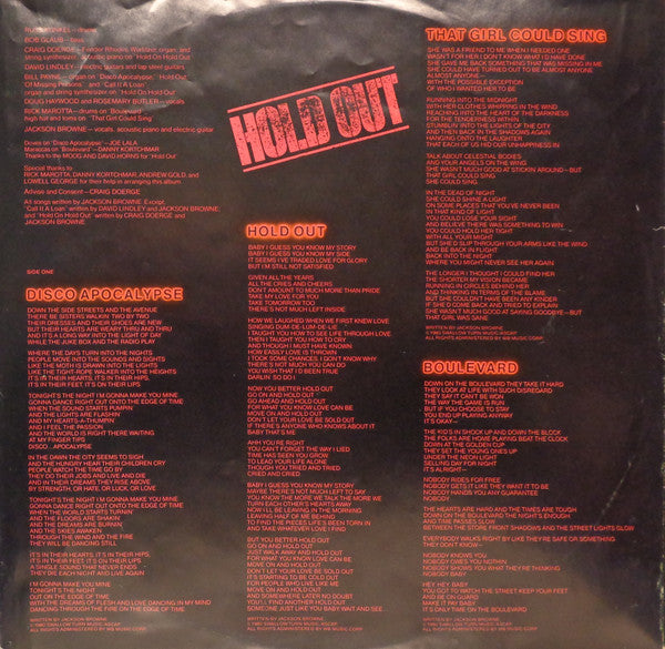 Jackson Browne : Hold Out (LP, Album, SP )