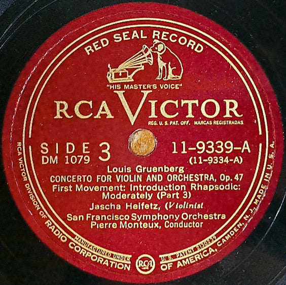 Gruenberg* - Jascha Heifetz, San Francisco Symphony Orchestra*, Pierre Monteux : Violin Concerto (Opus 47) (4xShellac, 12", Album)