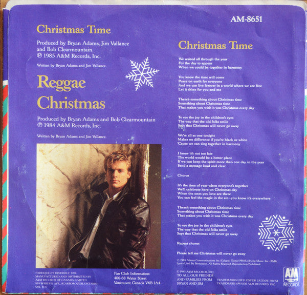 Bryan Adams : Christmas Time (7", Single, Gre)