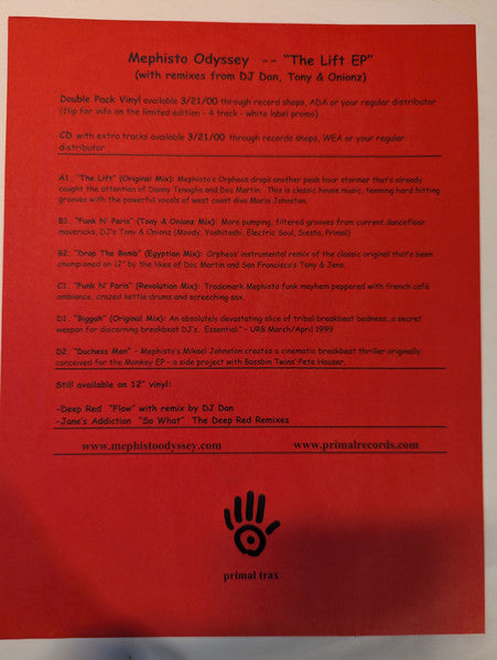 Mephisto Odyssey : The Lift / Funk 'N Paris (12", Promo)