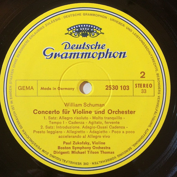William Schuman / Walter Piston - Paul Zukofsky, Boston Symphony Orchestra • Michael Tilson Thomas : Violin Concerto / Symphony No. 2 (LP)