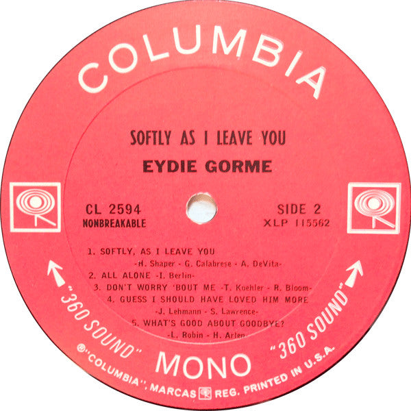 Eydie Gorme* : Softly, As I Leave You (LP, Album, Mono)