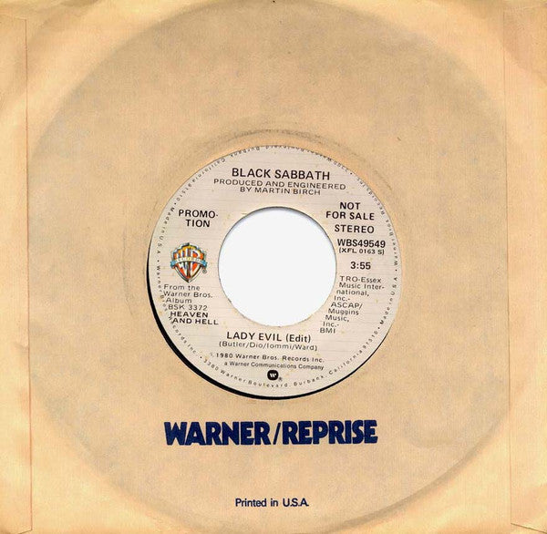 Black Sabbath : Lady Evil (7", Mono, Promo)