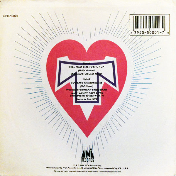 Transvision Vamp : Tell That Girl To Shut Up (7", Single, Pin)