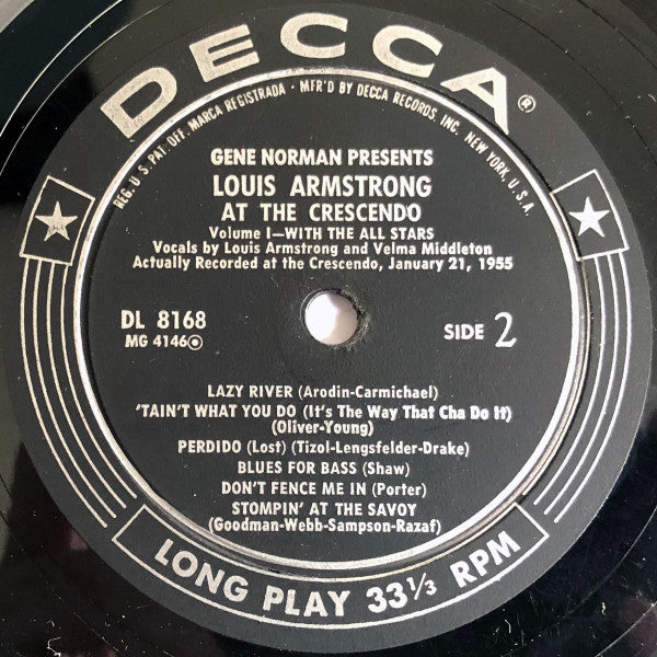 Louis Armstrong : At The Crescendo Vol. 1 (LP, Album, Mono)