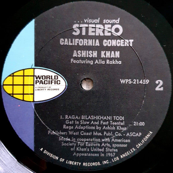 Aashish Khan & Alla Rakha : California Concert (LP)