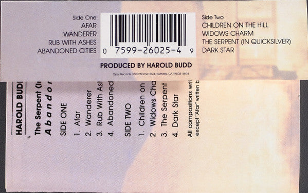 Harold Budd : The Serpent (In Quicksilver) / Abandoned Cities (Cass, Comp, SR )
