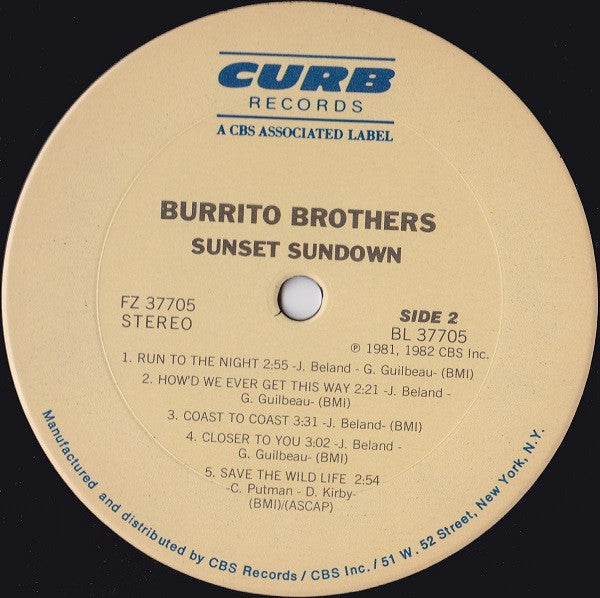 Burrito Brothers : Sunset Sundown (LP, Album)