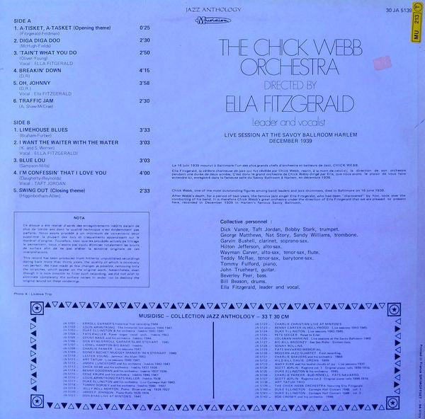 The Chick Webb Orchestra* Directed By Ella Fitzgerald : Live Session At The Savoy Ballroom Harlem December 1939 (LP, RE)