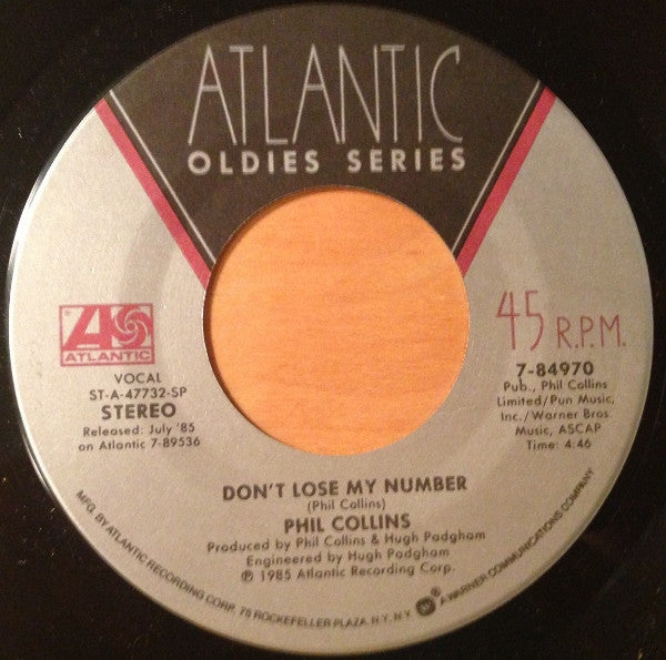 Phil Collins : Sussudio / Don't Lose My Number (7", RE, SP )