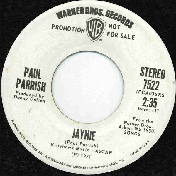 Paul Parrish : Jaynie (7", Mono, Promo)