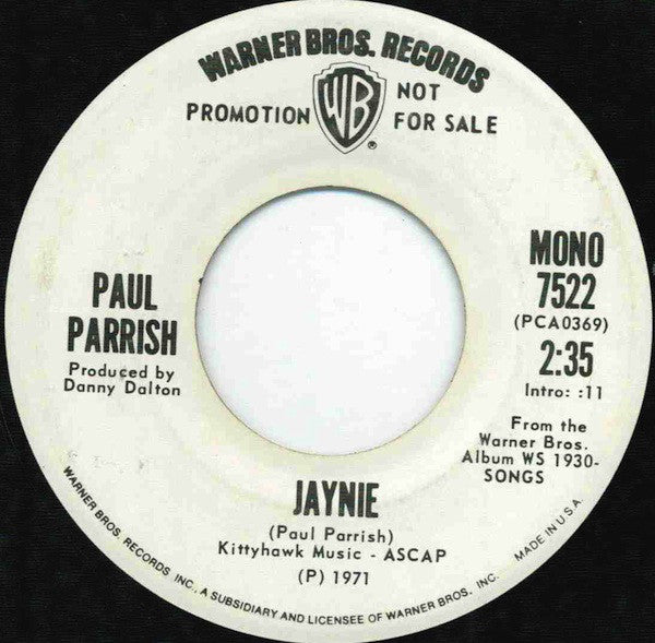 Paul Parrish : Jaynie (7", Mono, Promo)