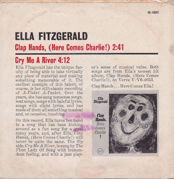 Ella Fitzgerald : Clap Hands, (Here Comes Charlie!) / Cry Me A River (7", Promo)