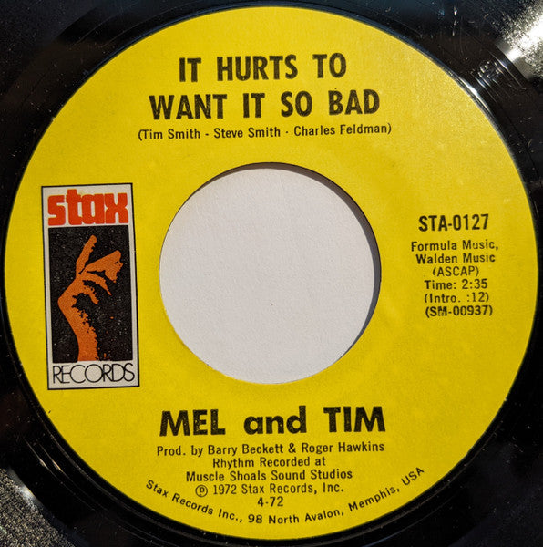 Mel & Tim : Starting All Over Again / It Hurts To Want It So Bad (7", Single, Styrene, Mon)