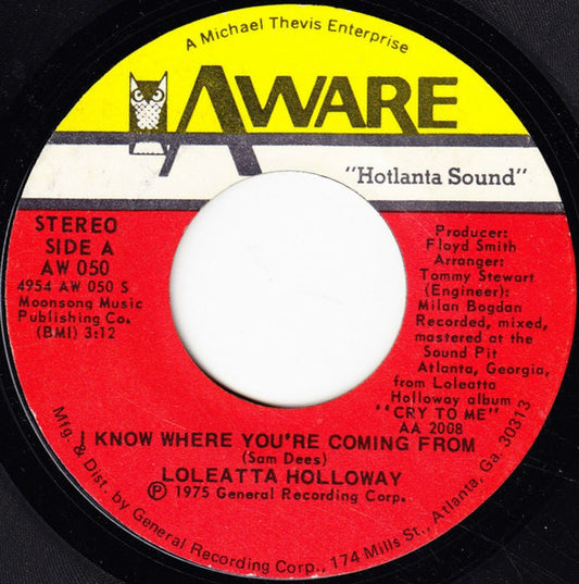 Loleatta Holloway : I Know Where You're Coming From (7", Styrene)