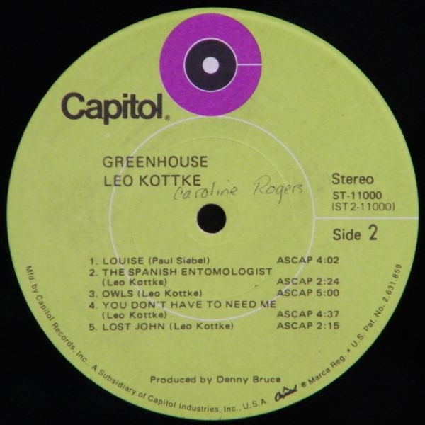 Leo Kottke : Greenhouse (LP, Album, Los)