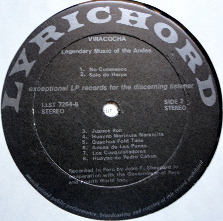 Various : Viracocha - Legendary Music Of The Andes (LP, Album)