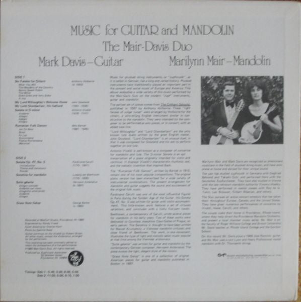 The Mair-Davis Duo : Music For Guitar And Mandolin (LP, Album)