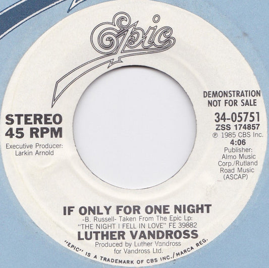 Luther Vandross : If Only For One Night (7", Single, Promo, Styrene)