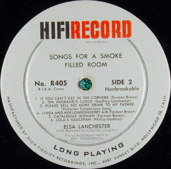 Elsa Lanchester : Songs For A Smoke-Filled Room (LP, Album, Mono)