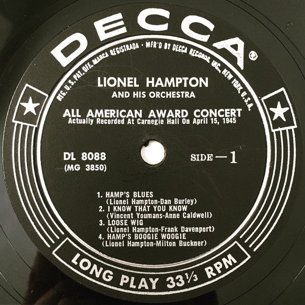 Lionel Hampton And His Orchestra : All American Award Concert (LP, Album, Mono)