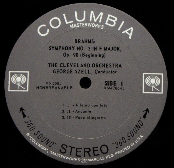 Brahms* - George Szell, The Cleveland Orchestra : Symphony No. 3 / Variations On A Theme By Haydn (LP)