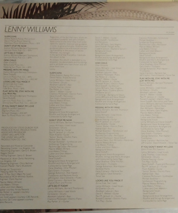 Lenny Williams : Let's Do It Today (LP, Album, Glo)