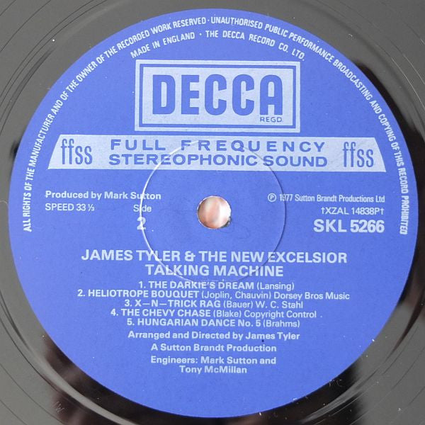 James Tyler And The New Excelsior Talking Machine : Selections By Scott Joplin, Eubie Blake, G.L. Lansing, Johannes Brahms And Others (LP, Comp)