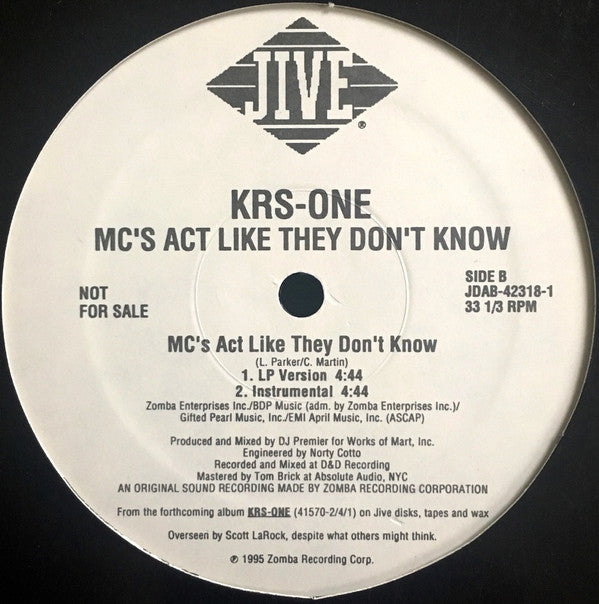 KRS-One : MC's Act Like They Don't Know (12", Promo)