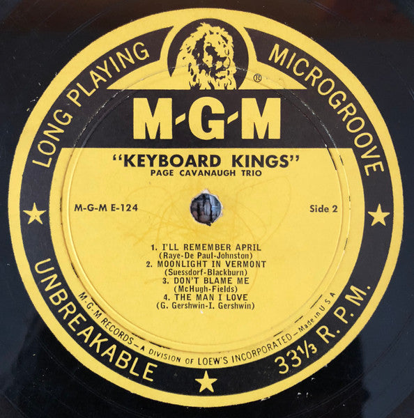 The Page Cavanaugh Trio : Keyboard Kings (10", Album)