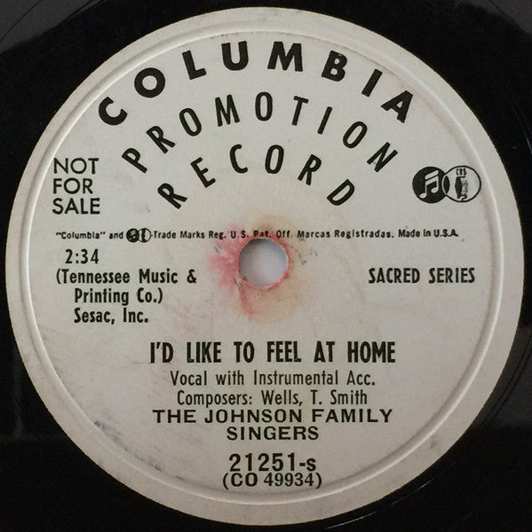 Johnson Family Singers : The Old Family Circle / I'd Like To Feel At Home (10", Promo)
