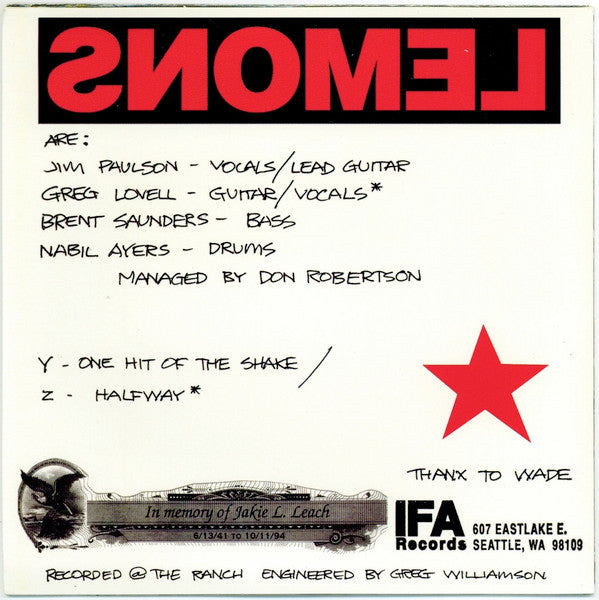 Lemons* : One Hit Of The Shake (7", Red)