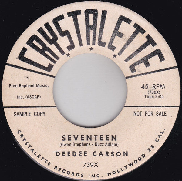 Deedee Carson : I'll Walk Into The Sea / Seventeen (7", Single, Promo)