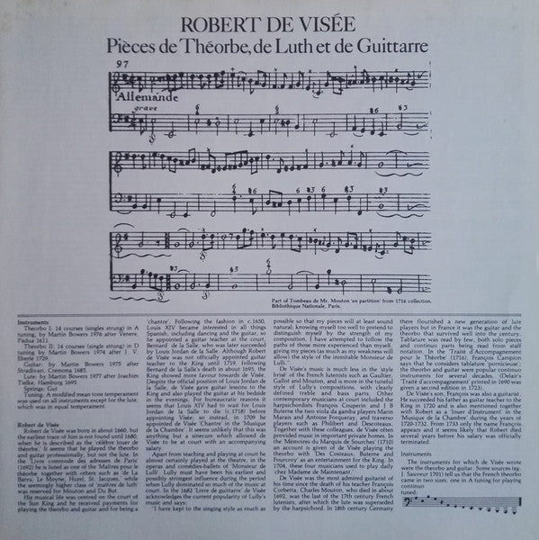 Robert de Visée, Nigel North : Pièces De Théorbe, De Luth Et De Guittarre (LP, Album)