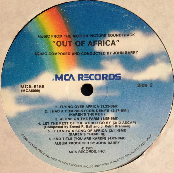 John Barry : Out Of Africa (Music From The Motion Picture Soundtrack) (LP, Album, Pin)