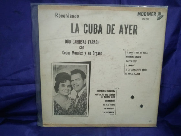Dúo Cabrisas-Farach ,Con Cesar Morales Y Su Organo : Recordando La Cuba De Ayer (LP)
