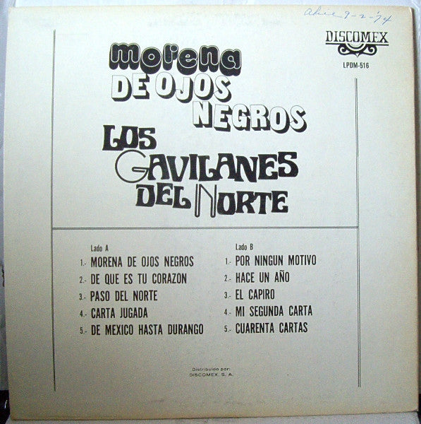 Los Gavilanes Del Norte : Morena De Ojos Negros (LP, Mono)
