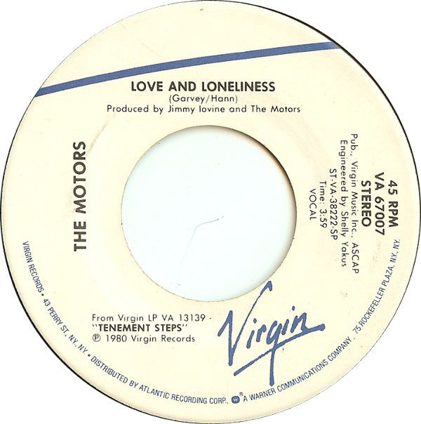 The Motors : Love And Loneliness (7", Single, SP )